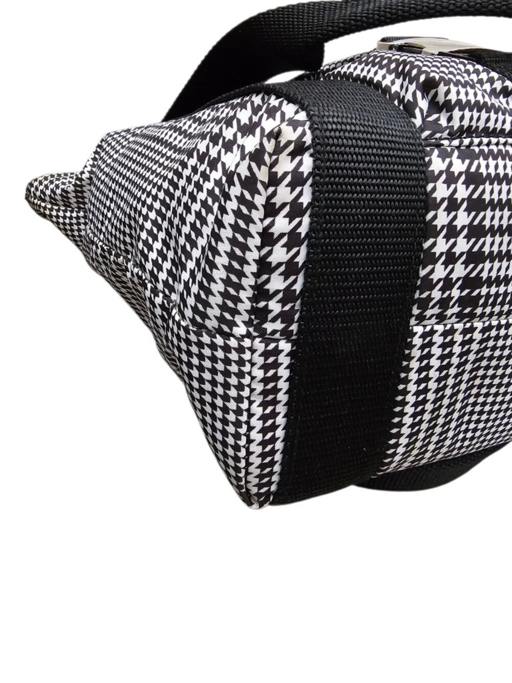 Lauren Ralph Lauren Houndstooth Satchel Nylon Shoulder Handbag Black And White - Picture 11 of 13